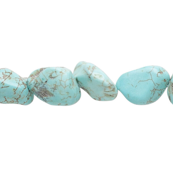 Bead, magnesite (dyed / stabilized), blue-green, small nugget, Mohs hardness 3-1/2 to 4. Sold per 15-inch strand. image number 0