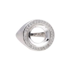 Ring, Almost Instant Jewelry®, rhodium-plated sterling silver and cubic zirconia, clear, 19mm wide with 14mm rivoli glue-in setting, size 7. Sold individually.
