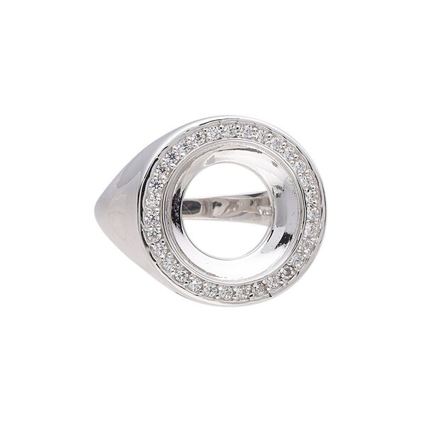 Ring, Almost Instant Jewelry®, rhodium-plated sterling silver and cubic zirconia, clear, 19mm wide with 14mm rivoli glue-in setting, size 7. Sold individually. image number 0
