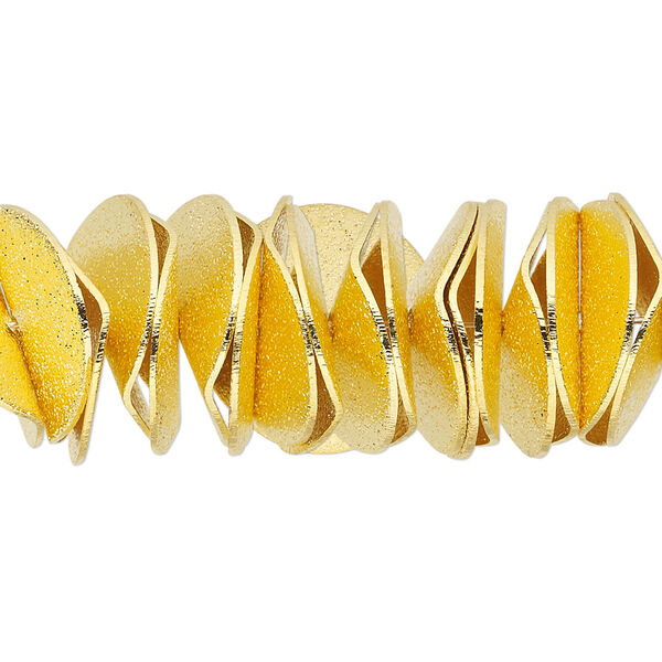 Bead, gold-finished brass, 17x3mm textured wavy rondelle. Sold per pkg of 20. image number 0