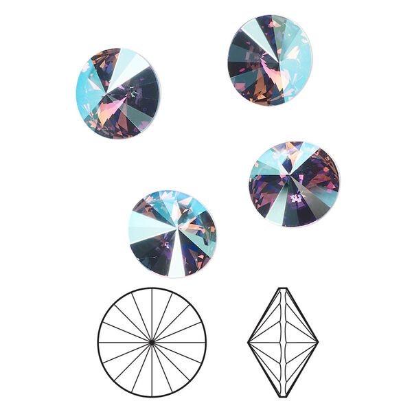 Chaton 4pk tanzanite shimmer foil back, Crystal Passions® rivoli SS47 1122 image number 0