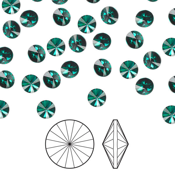 Chaton 144pk emerald foil back, Preciosa MAXIMA Czech crystal rhinestone 8.16-8.41mm rivoli SS39 image number 0