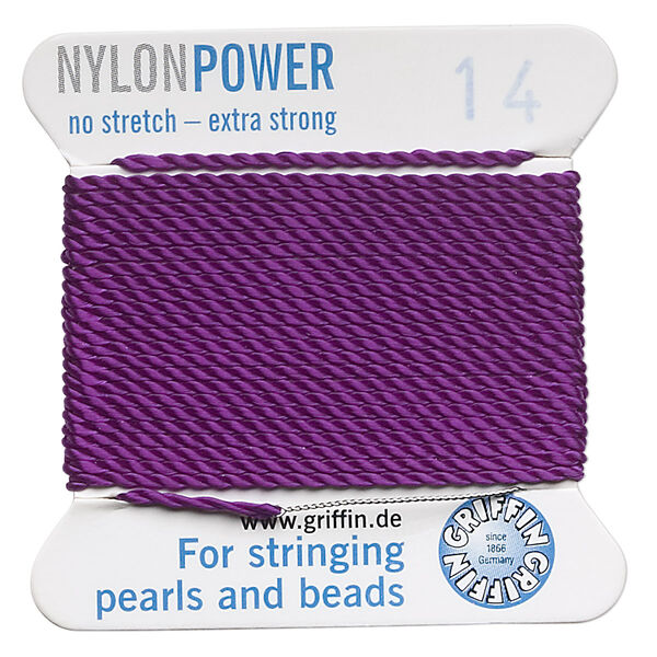 Thread, Griffin, nylon, amethyst purple, size #14. Sold per 2-meter card (approximately 78 inches). image number 0