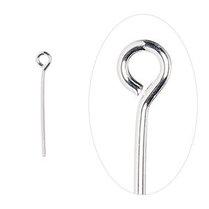 Eye pin, silver-plated brass, 3/4 inch, 21 gauge. Sold per pkg of 500.