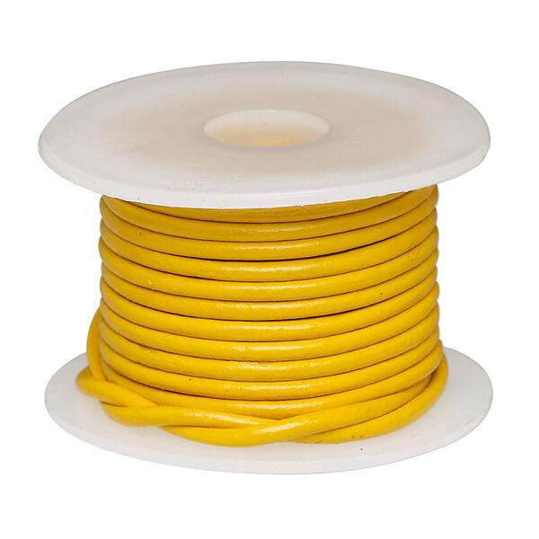 Cord, leather (dyed), yellow, 1.4-1.6mm round. Sold per 5-yard spool. image number 0