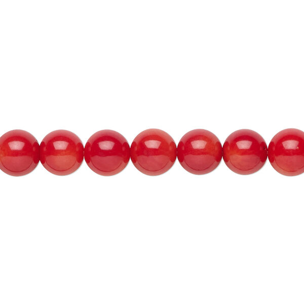 Bead, bamboo coral (dyed), red, 7-8mm hand-cut round, B grade, Mohs hardness 3-1/2 to 4. Sold per 15-1/2" to 16" strand. image number 0