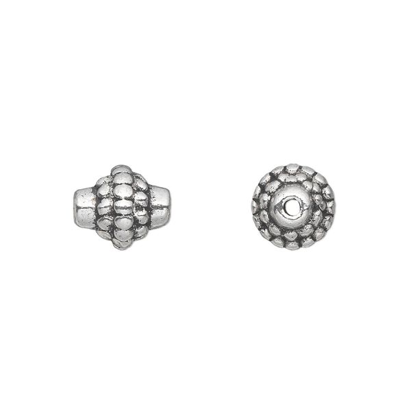 Bead, antique silver-plated "pewter" (zinc-based alloy), 10x9mm fancy tube. Sold per pkg of 20. image number 0