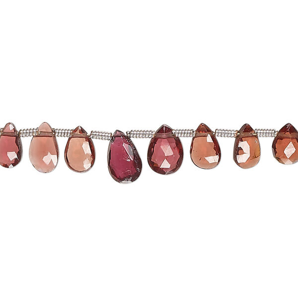 Bead, rhodolite garnet (natural), 6x4mm-8x5mm hand-cut top-drilled faceted puffed teardrop, B+ grade, Mohs hardness 7 to 7-1/2. Sold per pkg of 35. image number 0