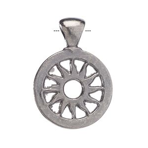 Pendant, gunmetal-finished "pewter" (zinc-based alloy), 25mm flat round with sun design. Sold per pkg of 4 pendants.