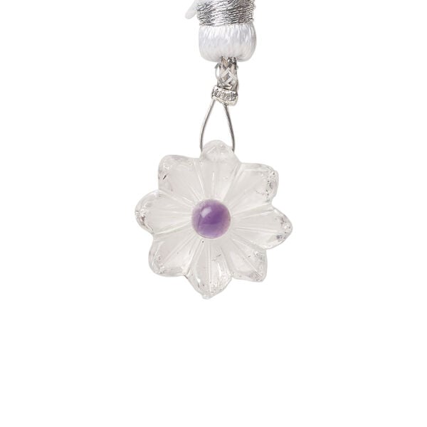 Quartz crystal / amethyst 1pkg1, top-drilled hand-cut 1sided carved flower bead natural, 16mm image number 0