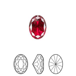 Fancy stone 1pk scarlet foil back, Crystal Passions® 14x10mm magical oval 4160
