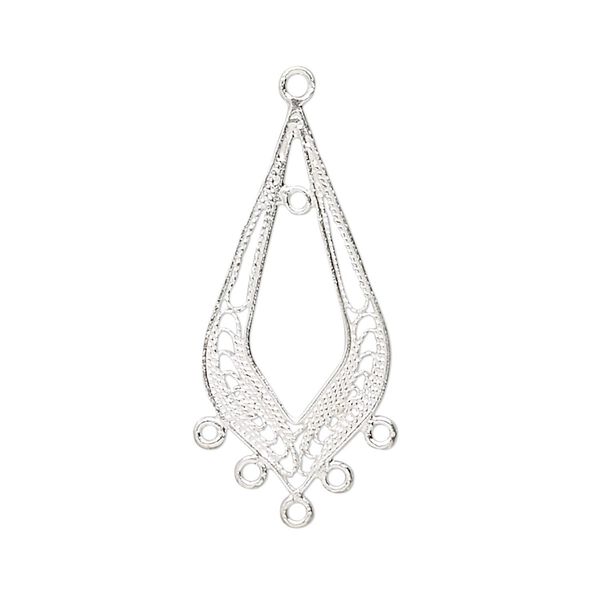 Drop, sterling silver, 29x14mm teardrop with 6 closed loops. Sold individually. image number 0