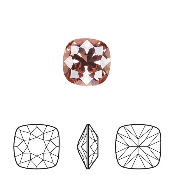 Fancy stone 6pk rose peach foil back, Crystal Passions® 12mm cushion 4470 image number 0