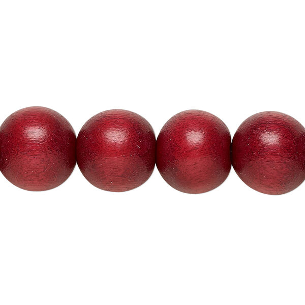 Bead, Taiwanese cheesewood (dyed / waxed), cranberry red, 11-12mm round. Sold per pkg of (2) 15-1/2" to 16" strands. image number 0