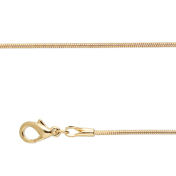 Chain, gold-finished brass, 1mm snake, 18 inches with 1-inch extender chain and lobster claw clasp. Sold per pkg of 4. image number 0