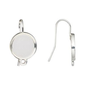 Ear wire fishhook 1pkg10, 21mm / 12mm round glue-in cab setting / closed loop, 18 gauge silver-finished brass 5 pair