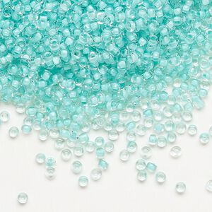 Seed bead, Dyna-Mites™, glass, pkg/1/2kg, #11 round, transparent inside dyed color teal green, (222 11/0 RR).