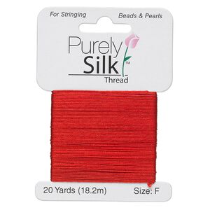 Thread, Purely Silk™, red, size F. Sold per 20-yard card.