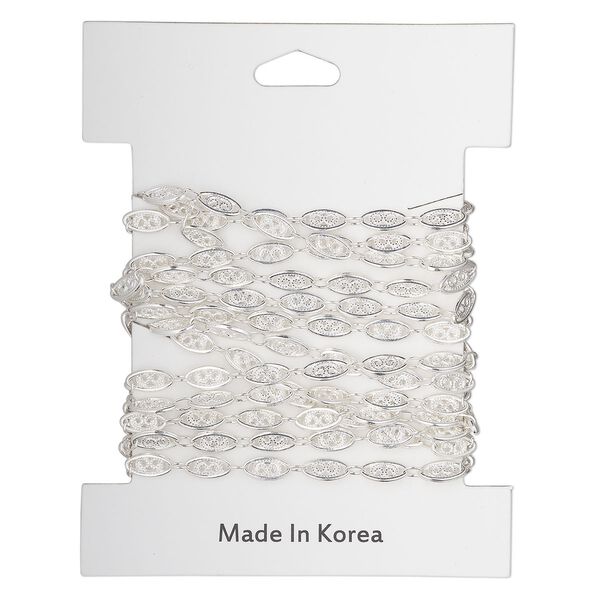 Chain, silver-plated "pewter" (zinc-based alloy), 4mm filigree. Sold per pkg of 5 feet. image number 1
