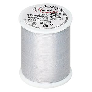 Thread, Nozue Sonoko, nylon, grey, 0.29mm diameter, 8-pound test. Sold per 110-yard spool.