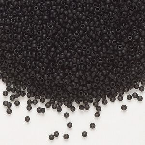 Seed bead, Miyuki, glass, pkg/35g, #15 rocaille, opaque matte black, (RR-401F).