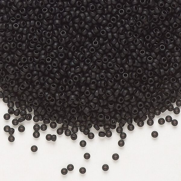 Seed bead, Miyuki, glass, pkg/35g, #15 rocaille, opaque matte black, (RR-401F). image number 0