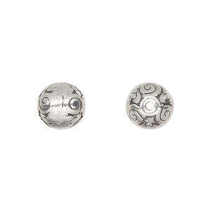 Bead, antique silver-plated "pewter" (zinc-based alloy), 10mm round. Sold per pkg of 10.