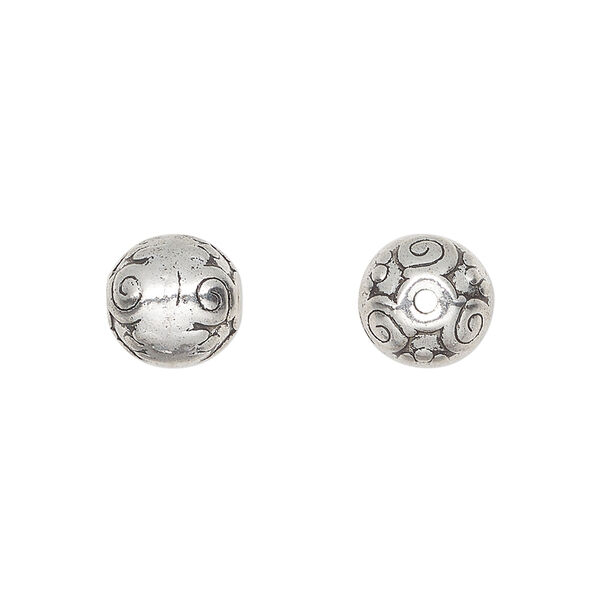 Bead, antique silver-plated "pewter" (zinc-based alloy), 10mm round. Sold per pkg of 10. image number 0