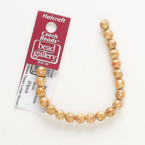 Bead, glass, opaque light topaz and cream luster, 8mm round. Sold per pkg of 20. image number 0