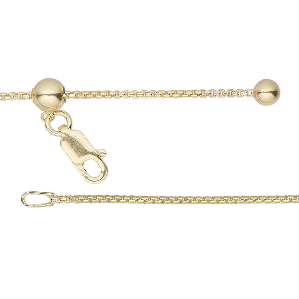 Chain, Gossamer™, "vermeil" and silicone, 1.2mm box with 4mm ball and 5mm adjustable slider bead from 16 to 24 inches with lobster claw clasp. Sold individually. image number 0
