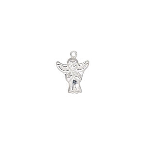 Charm, sterling silver, 11x10mm single-sided angel. Sold individually.