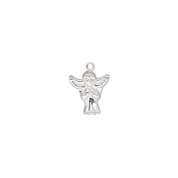 Charm, sterling silver, 11x10mm single-sided angel. Sold individually. image number 0