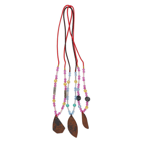 Necklace mix, mahogany obsidian (natural / dyed) / nylon / acrylic / glass, multicolored, 45x14mm-60x32mm freeform, 20- to 24-inch continuous loop. Sold per pkg of 3. image number 0