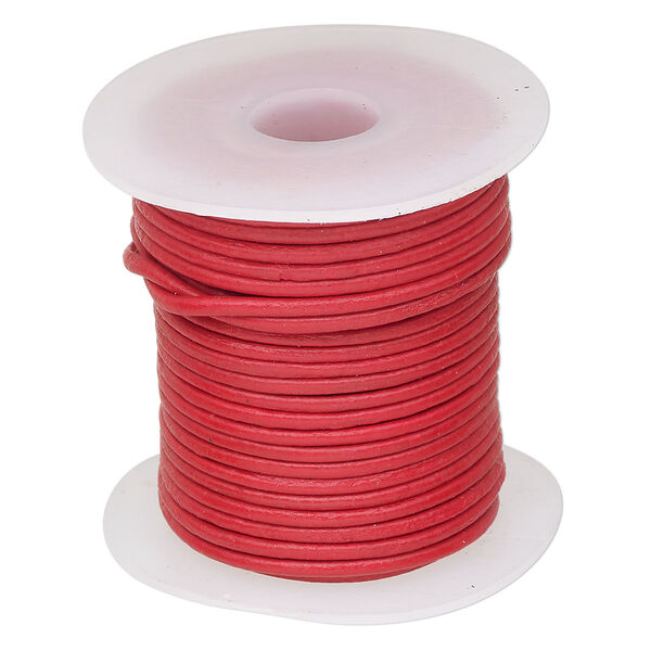 Cord, leather (dyed), red, 1.5mm round. Sold per 10-meter spool. image number 0