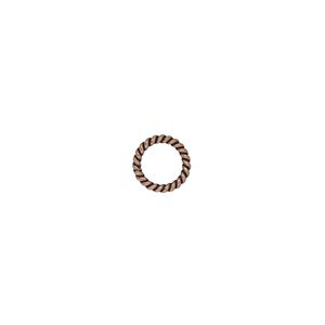 Jump ring, antique copper-plated copper, 8mm soldered round with rope design, 5.4mm inside diameter, 16 gauge. Sold per pkg of 60.