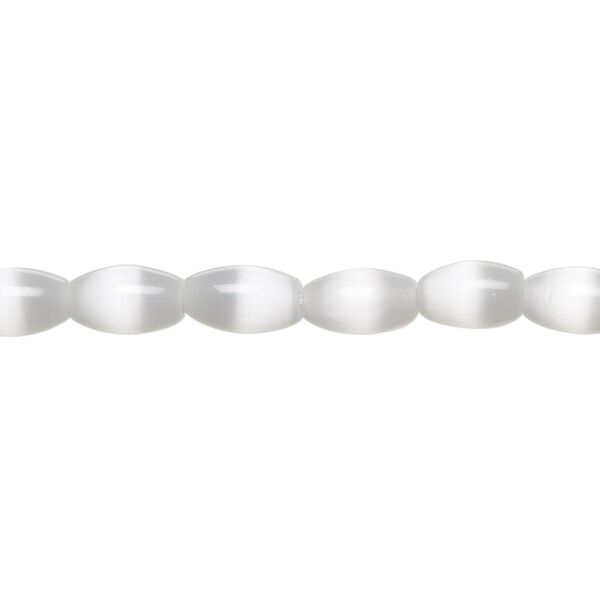 Bead, cat's eye glass (fiber optic glass), white, 7x5mm-8x6mm oval, quality grade. Sold per 15-1/2" to 16" strand. image number 0