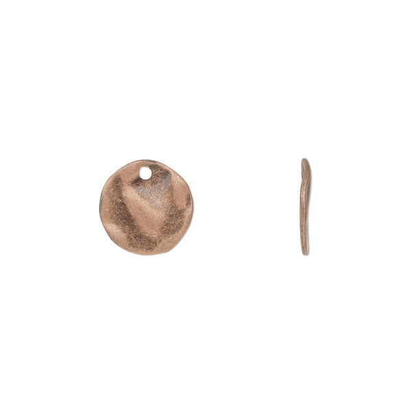 Drop, antique copper-plated steel, 10mm textured flat round. Sold per pkg of 50. image number 0