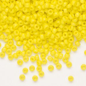 Seed bead, Miyuki, glass, pkg/250g, #8 rocaille, opaque yellow, (RR-404).