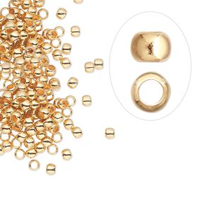 Crimp, gold-plated brass, 2.5mm round, 1.5mm inside diameter. Sold per pkg of 100.