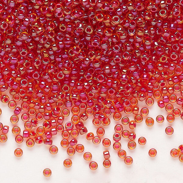 Seed bead, Miyuki, glass, pkg/25g, #11 rocaille, translucent scarlet-lined luster crystal clear (RR-3528). image number 0