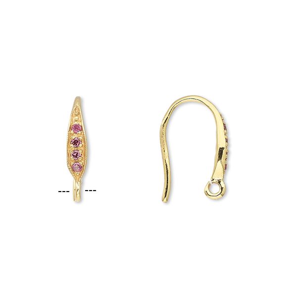 Ear wire, garnet (natural) and gold-finished sterling silver, 15mm fishhook with open loop, 18 gauge. Sold per pair. image number 0