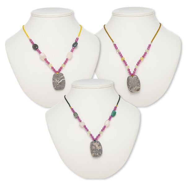 Multi-gemstone / acrylic / glass 1pkg3, barrel necklace mix continuous loop 20 inch 38x28mm-39x29mm image number 0
