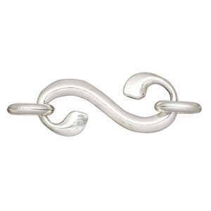 Clasp S-hook 1pkg10 silver-plated "pewter" (zinc alloy), 34x15mm swirl, antique 2-strand