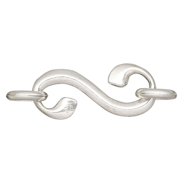 Clasp, S-hook, antique silver-plated "pewter" (zinc-based alloy), 34x15mm swirl with (2) 11.5mm rings. Sold per pkg of 10. image number 0