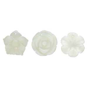 Sea green new "jade" 1pkg3, top-drilled carved flower drop natural mix 29x25mm-34x32mm