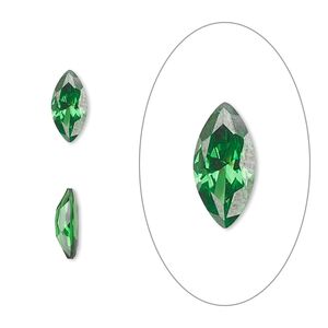 Gem, cubic zirconia, emerald green, 10x5mm faceted marquise, Mohs hardness 8-1/2. Sold individually.