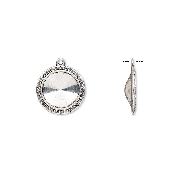 Drop, Almost Instant Jewelry®, antique silver-finished "pewter" (zinc-based alloy), 24mm round with triangle and beaded design with 18mm rivoli setting. Sold per pkg of 6. image number 0