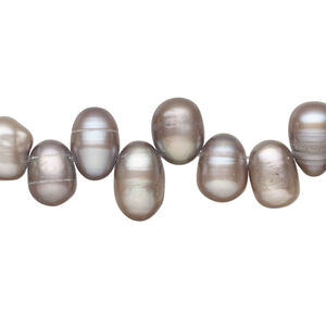 Freshwater pearl 1pkg1, top-drilled rice, 14 inch silver peacock 7x6mm-11x7mm cultured