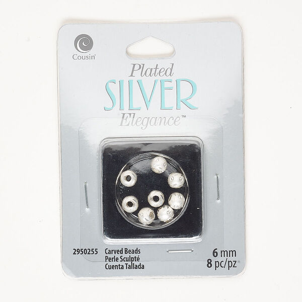 Bead, silver-finished "pewter" (zinc-based alloy), 6mm diamond-cut round. Sold per pkg of 8. image number 0