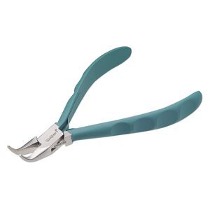 Pliers, Wubbers® ProLine, bent-nose, steel and rubber, turquoise green, 5.75 inches.